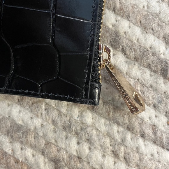 Aspinal of London Large Essential Flat Pouch Black Croc embossed New in Box - Picture 4 of 5